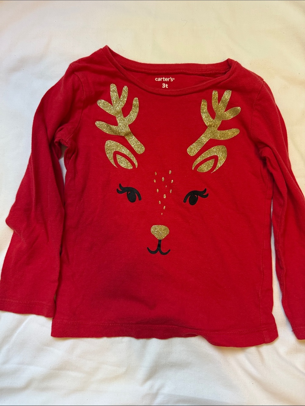 Carter's Red Long Sleeve Tee with Gold Reindeer Graphic 3T